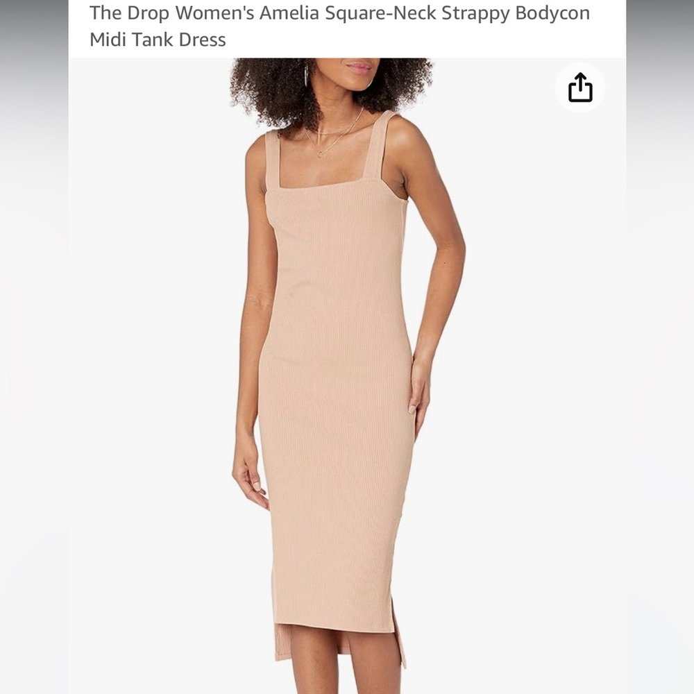 NWT Amazon the Drop Amelia Ribbed Midi Dress, Praline
